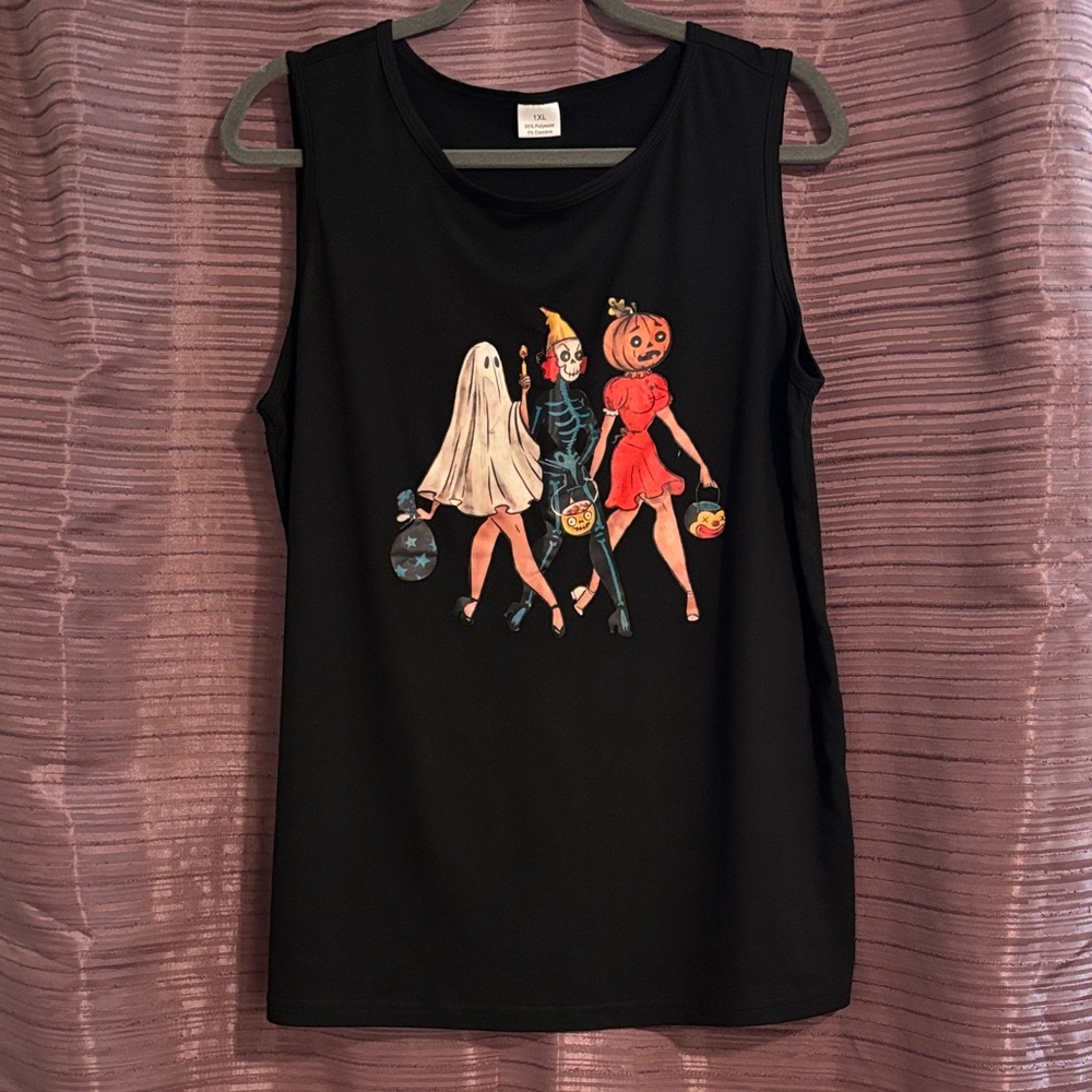 Black Halloween Graphic Tank Top